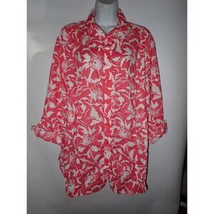 Jones New‎ York Sport Women Floral Blouse Top Women 3X roll Tab Sleeve Button